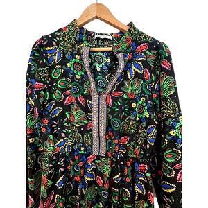 Rusttydustty Dark Floral Dress L Black Boho Maxi V-Neck Whimseygoth Folk Trippy